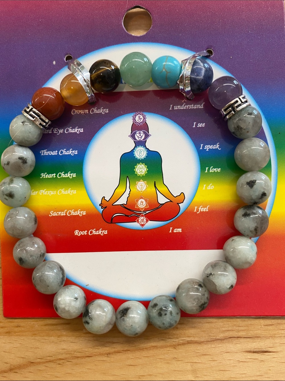 Multicolor Chakra Bead Bracelet with Gray Jasper Accent